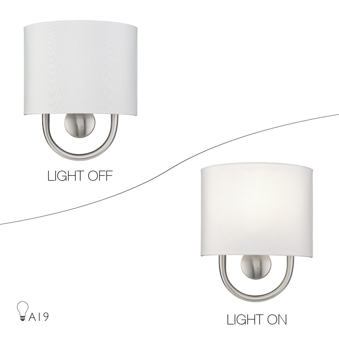 1 Light Brushed Nickel Ada Sconce With Hand Crafted Off-White Fabric Shade