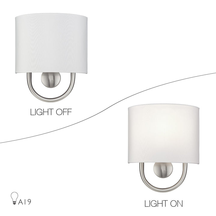 1 Light Brushed Nickel Ada Sconce With Hand Crafted Off-White Fabric Shade