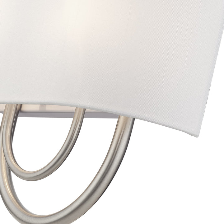 2 Light Brushed Nickel Ada Sconce With Hand Crafted Off-White Fabric Shade