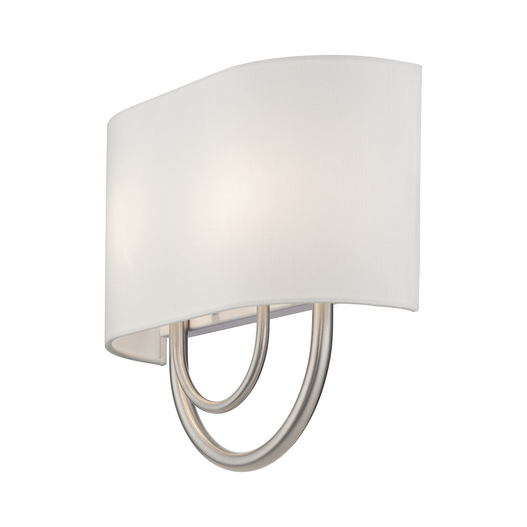 2 Light Brushed Nickel Ada Sconce With Hand Crafted Off-White Fabric Shade