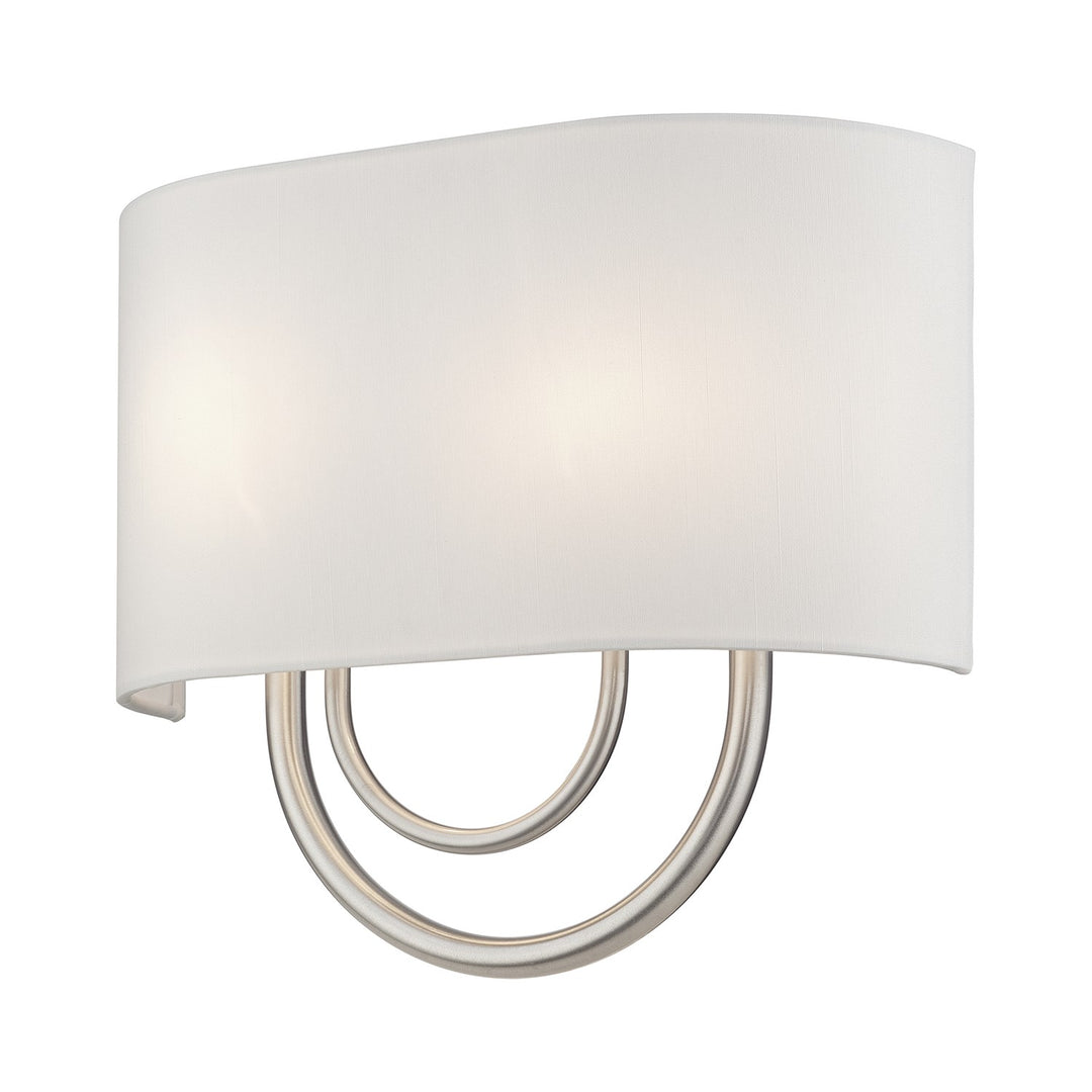 2 Light Brushed Nickel Ada Sconce With Hand Crafted Off-White Fabric Shade