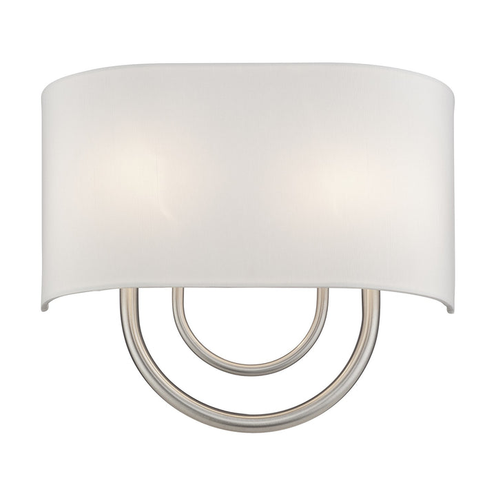 2 Light Brushed Nickel Ada Sconce With Hand Crafted Off-White Fabric Shade