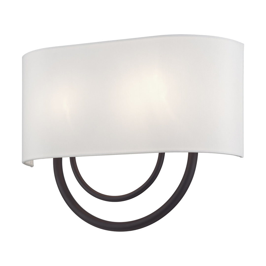 2 Light Bronze Large Ada Sconce With Hand Crafted Off-White Fabric Shade