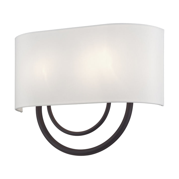 2 Light Bronze Large Ada Sconce With Hand Crafted Off-White Fabric Shade