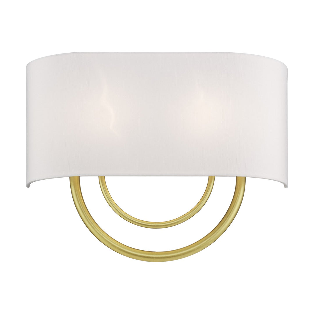 2 Light Soft Gold Large Ada Sconce With Hand Crafted Off-White Fabric Shade