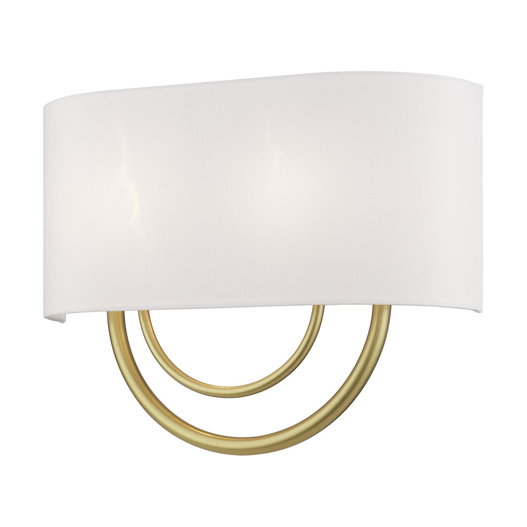 2 Light Soft Gold Large Ada Sconce With Hand Crafted Off-White Fabric Shade