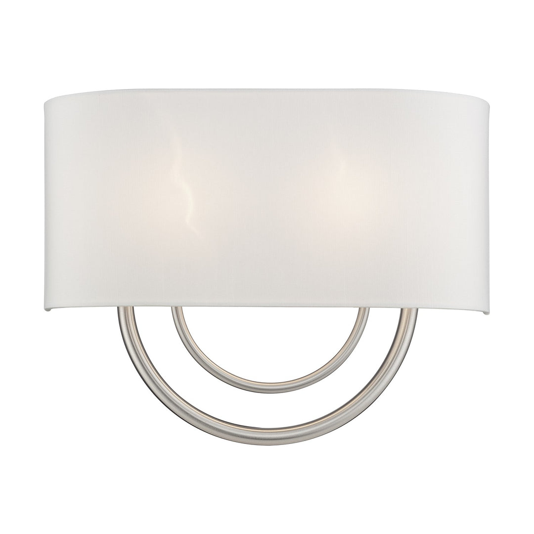 2 Light Brushed Nickel Large Ada Sconce With Hand Crafted Off-White Fabric Shade by Livex Lighting