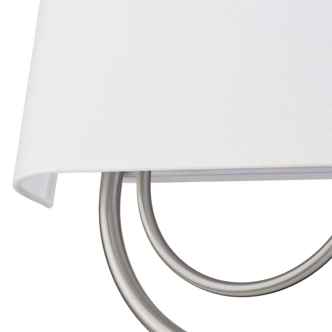 2 Light Brushed Nickel Large Ada Sconce With Hand Crafted Off-White Fabric Shade