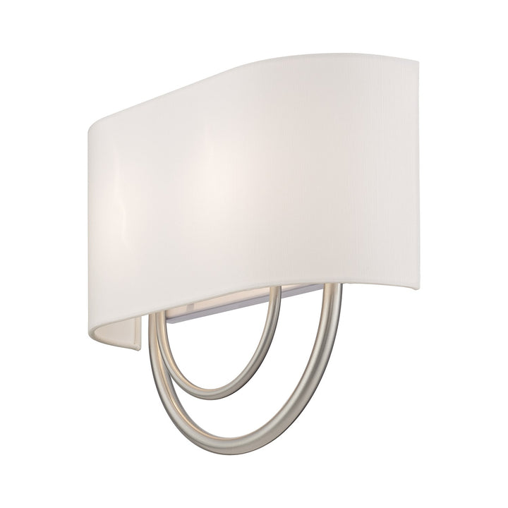 2 Light Brushed Nickel Large Ada Sconce With Hand Crafted Off-White Fabric Shade