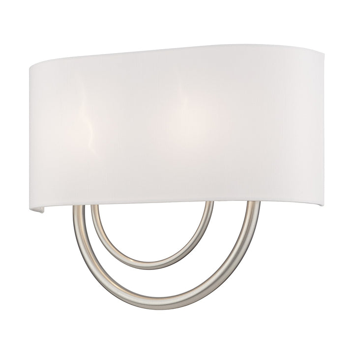2 Light Brushed Nickel Large Ada Sconce With Hand Crafted Off-White Fabric Shade