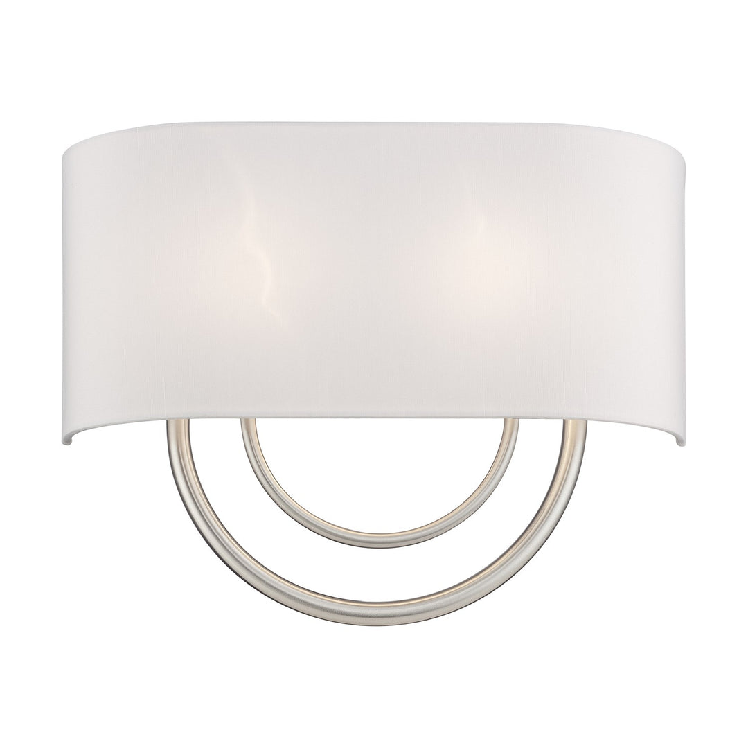 2 Light Brushed Nickel Large Ada Sconce With Hand Crafted Off-White Fabric Shade