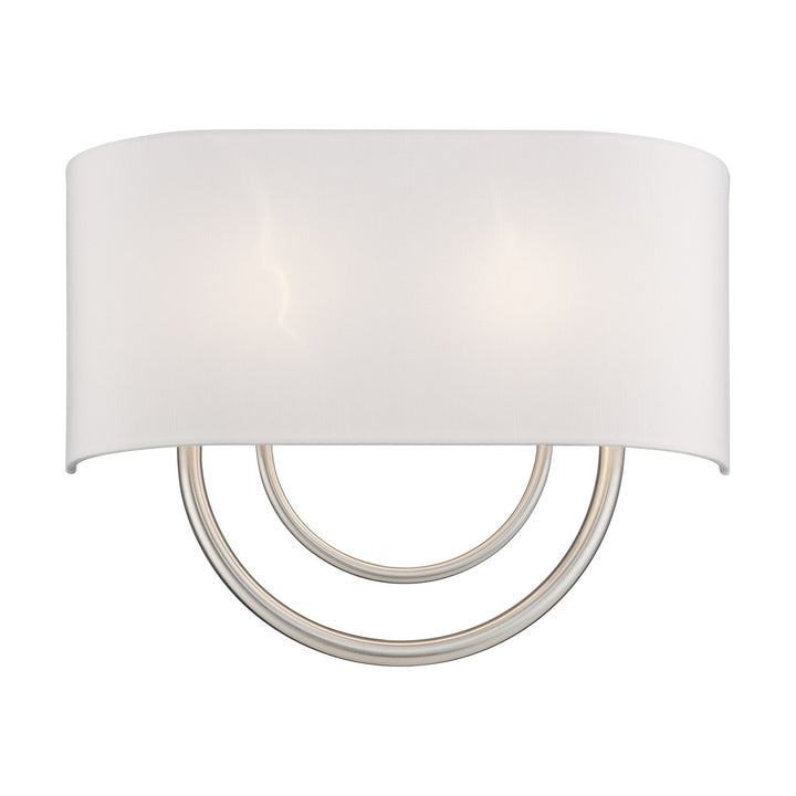 2 Light Brushed Nickel Large Ada Sconce With Hand Crafted Off-White Fabric Shade
