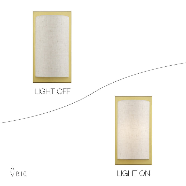 1 Light Soft Gold Ada Sconce With Hand Crafted Oatmeal Fabric Shade