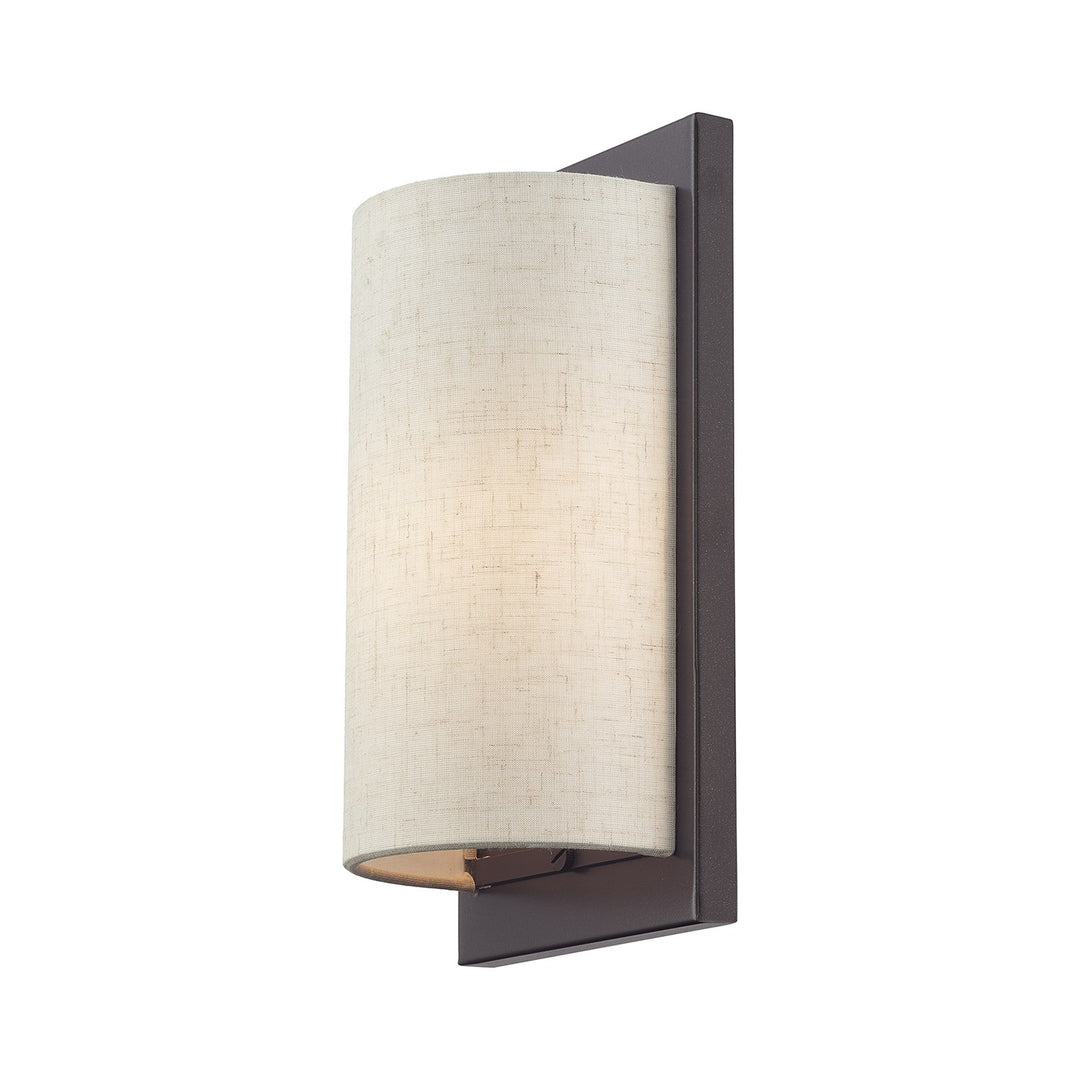 1 Light English Bronze Ada Sconce With Hand Crafted Oatmeal Fabric Shade