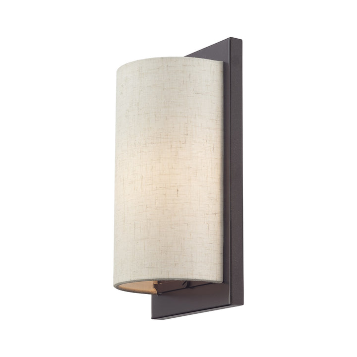 1 Light English Bronze Ada Sconce With Hand Crafted Oatmeal Fabric Shade