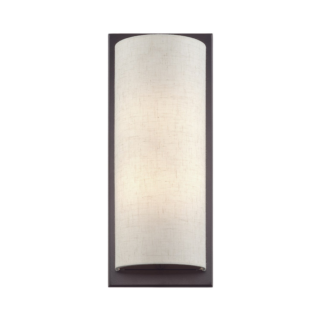 1 Light English Bronze Large Ada Sconce With Hand Crafted Oatmeal Fabric Shade