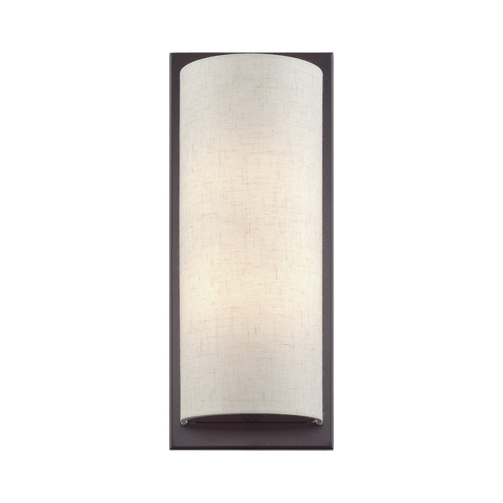 1 Light English Bronze Large Ada Sconce With Hand Crafted Oatmeal Fabric Shade