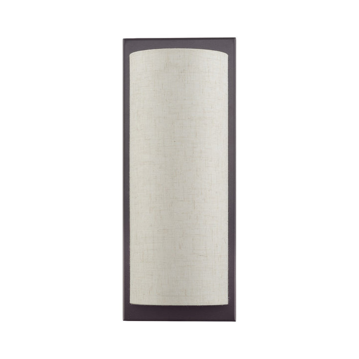 1 Light English Bronze Large Ada Sconce With Hand Crafted Oatmeal Fabric Shade