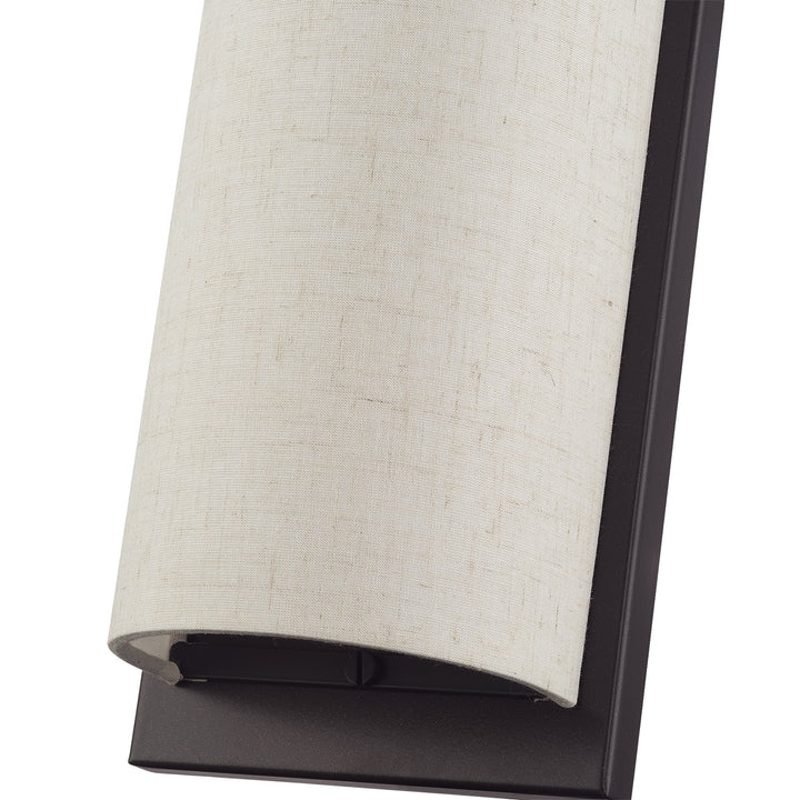 1 Light English Bronze Large Ada Sconce With Hand Crafted Oatmeal Fabric Shade