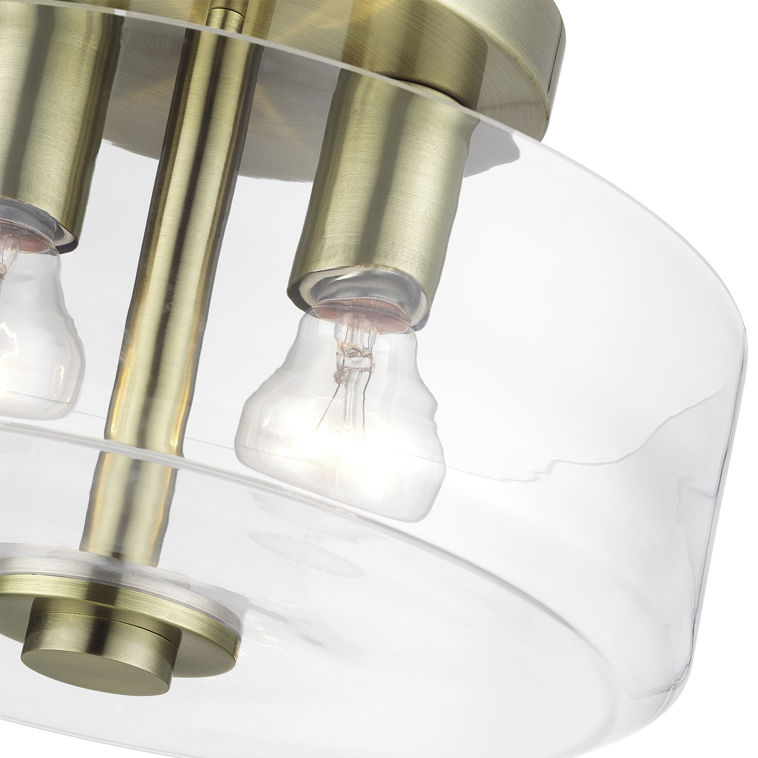 2 Light Antique Brass Medium Semi-Flush With Mouth Blown Clear Glass