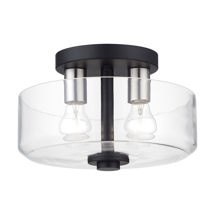 2 Light Black Medium Semi-Flush With Mouth Blown Clear Glass