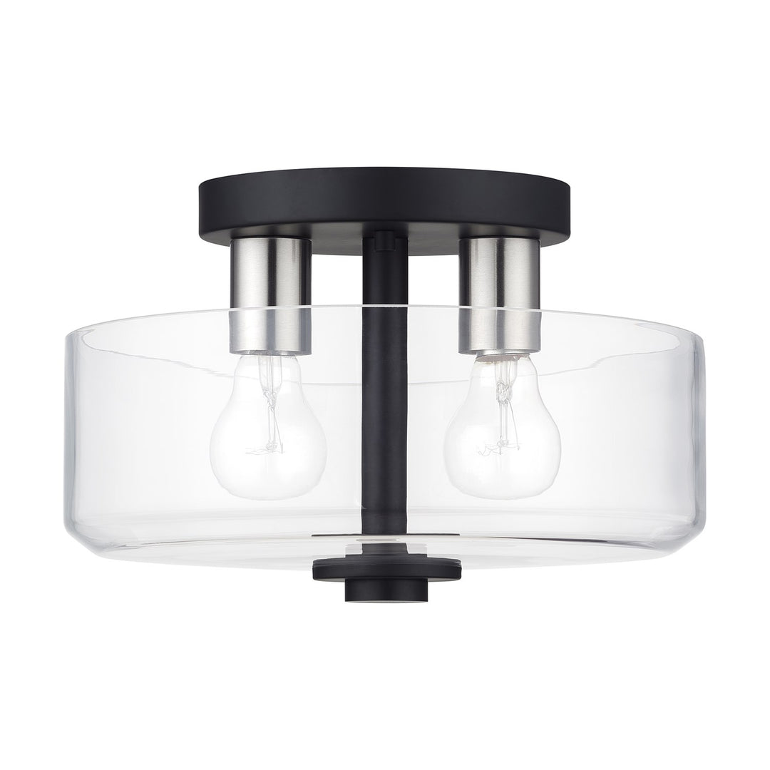 2 Light Black Medium Semi-Flush With Mouth Blown Clear Glass