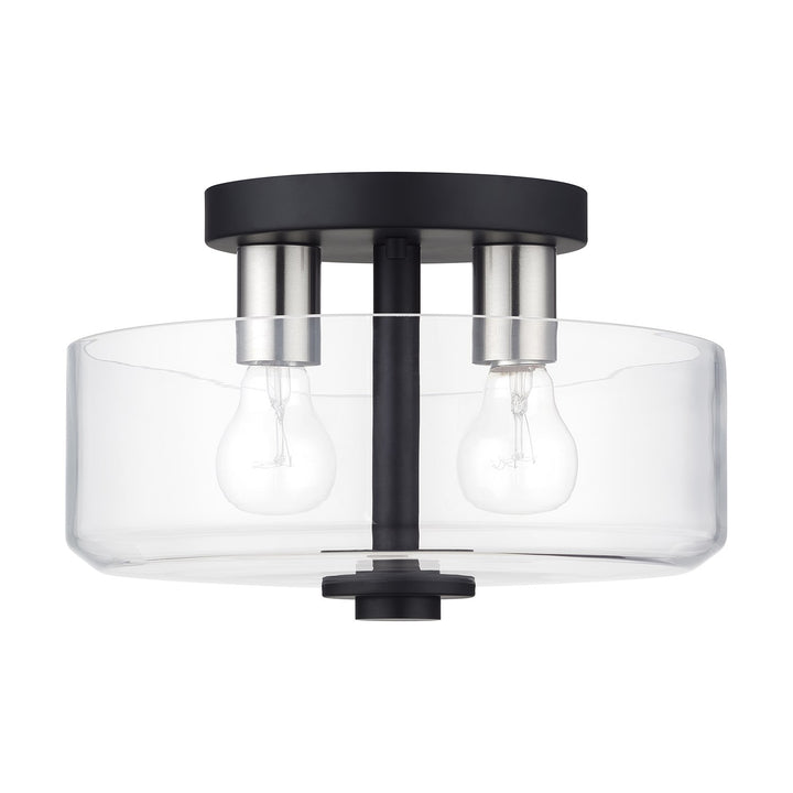 2 Light Black Medium Semi-Flush With Mouth Blown Clear Glass