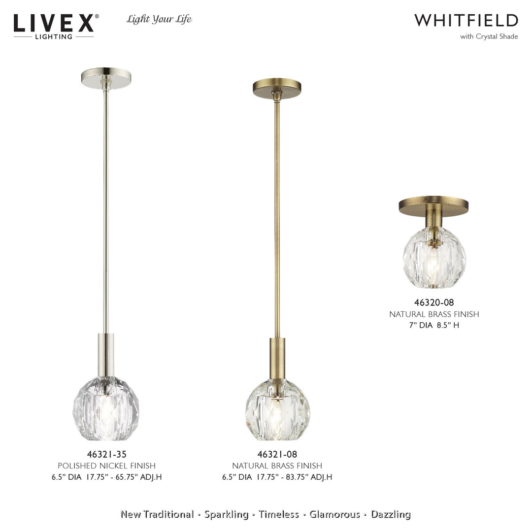 1 Light Natural Brass Crystal Semi-Flush