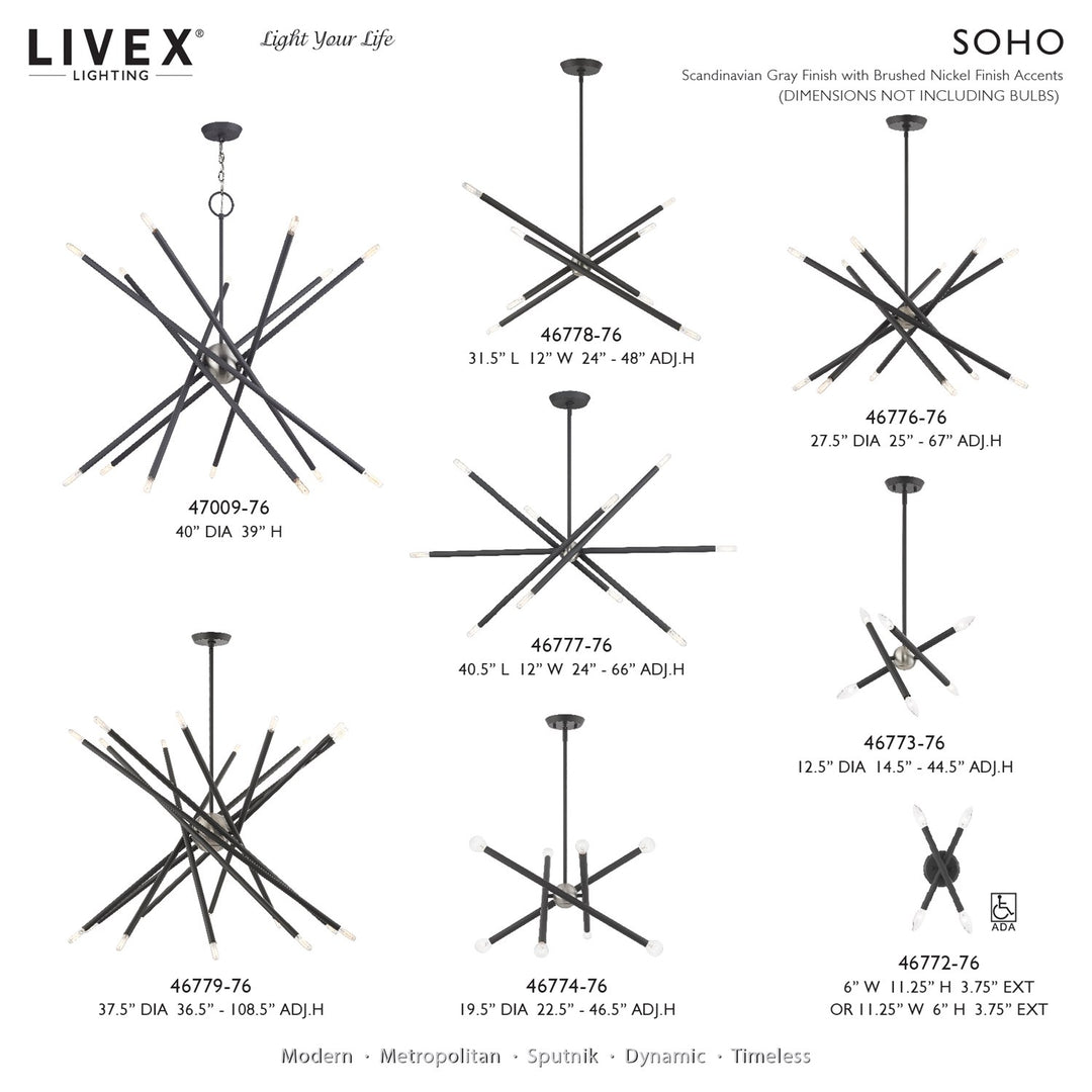 10 Light Scandinavian Gray Large Linear Chandelier