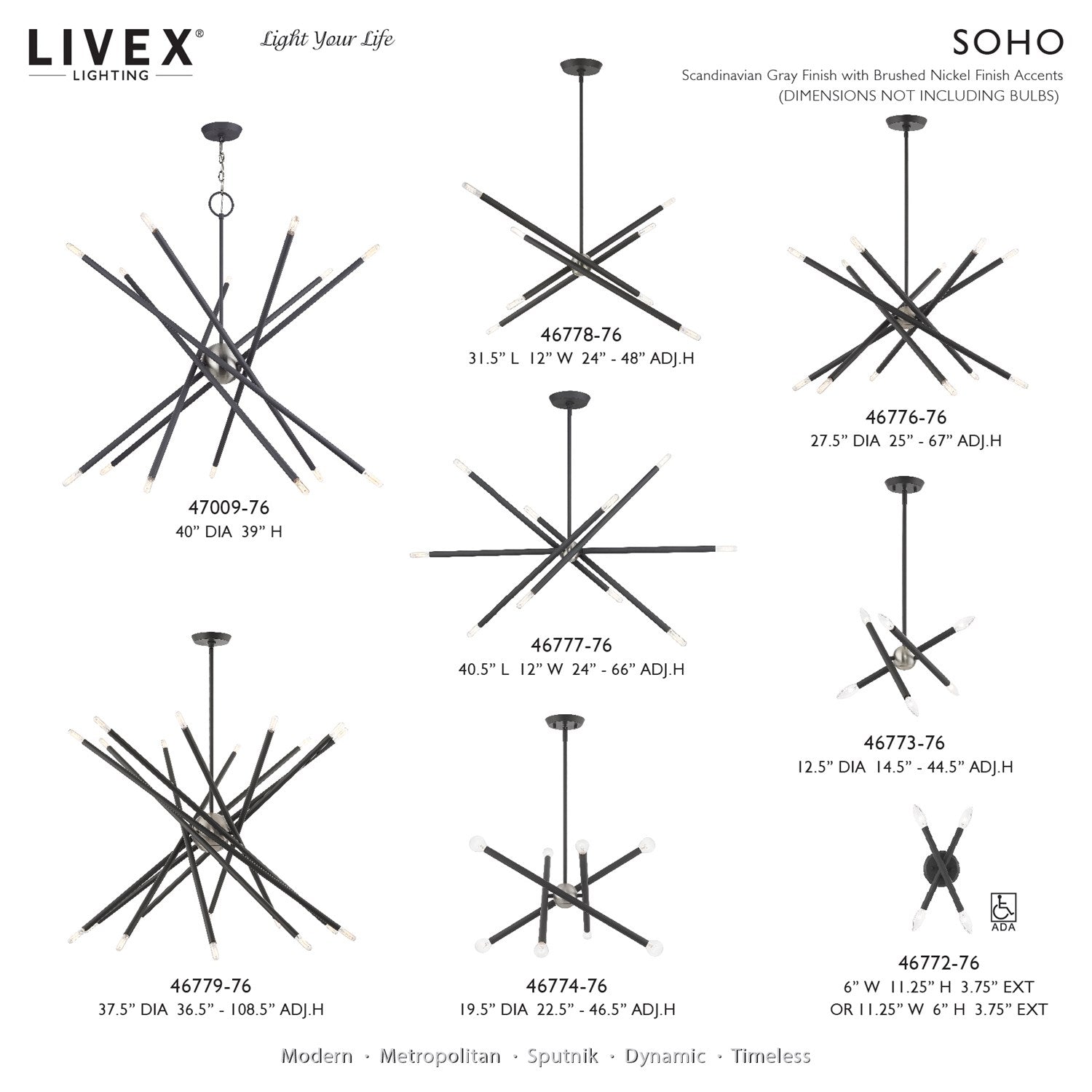 10 Light Scandinavian Gray Large Linear Chandelier