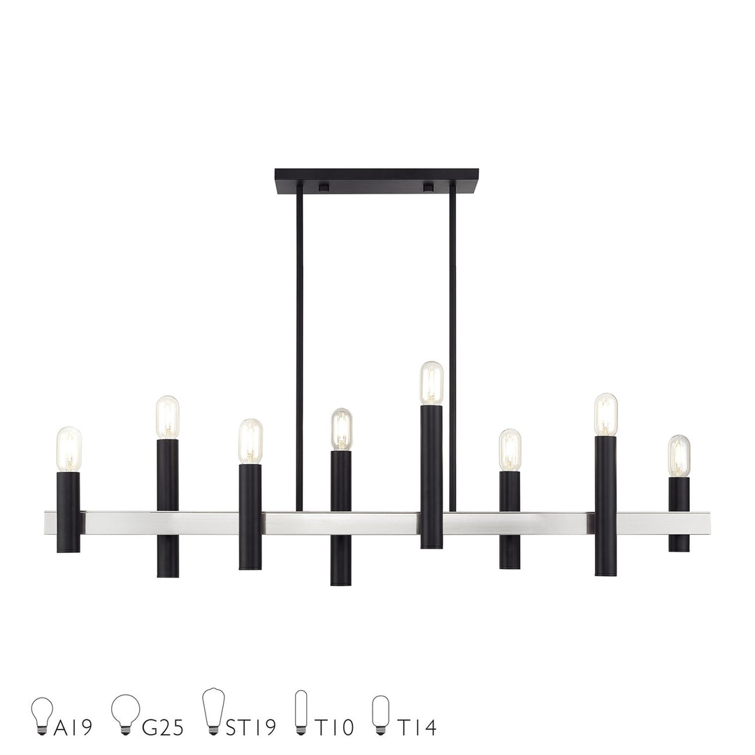 8 Light Black Extra Large Linear Chandelier With Brushed Nickel Accents by Livex Lighting