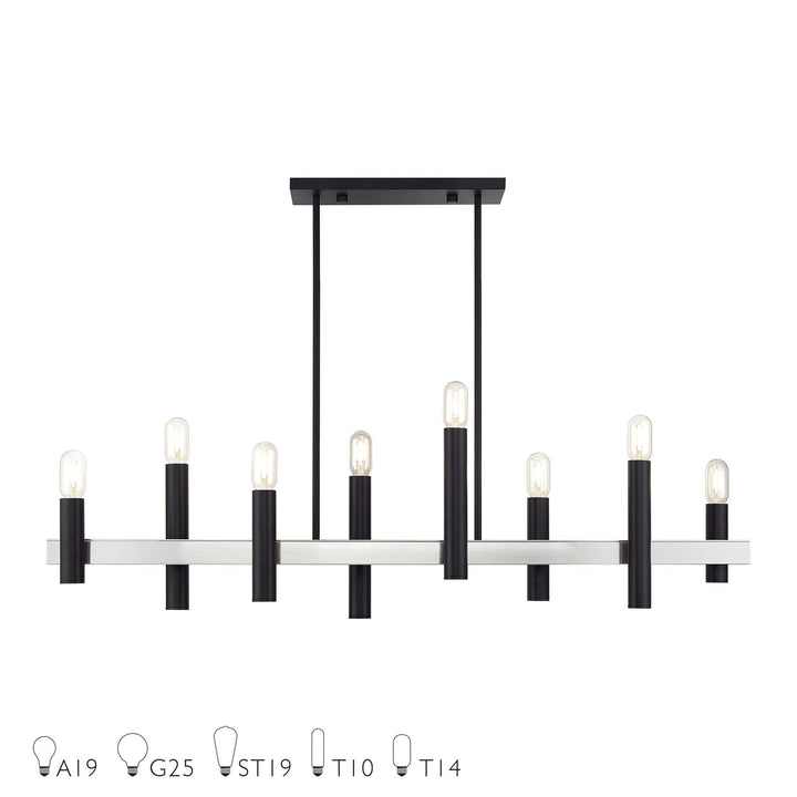 8 Light Black Extra Large Linear Chandelier With Brushed Nickel Accents by Livex Lighting