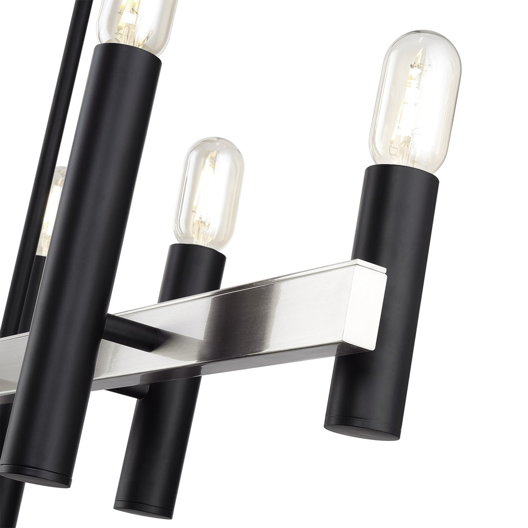 8 Light Black Extra Large Linear Chandelier With Brushed Nickel Accents