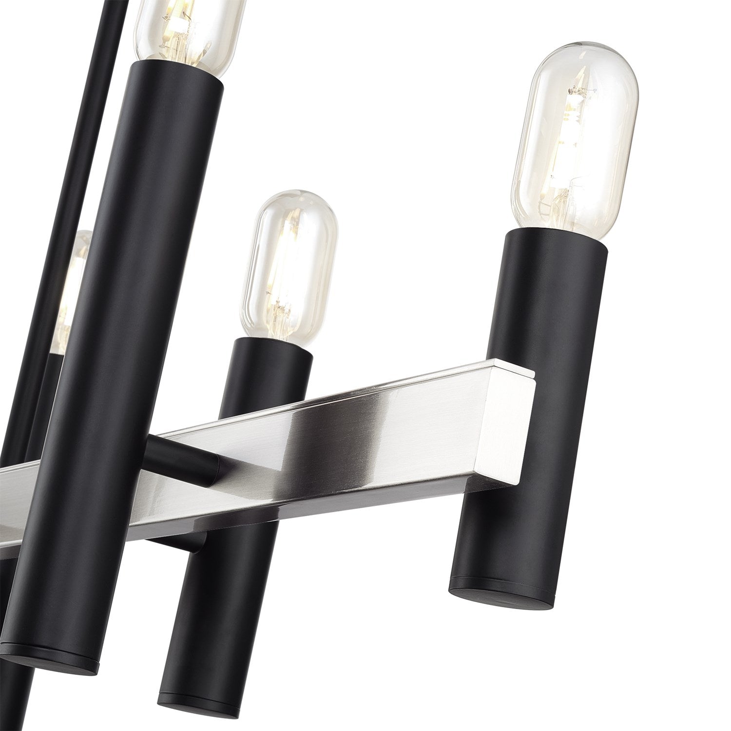 8 Light Black Extra Large Linear Chandelier With Brushed Nickel Accents