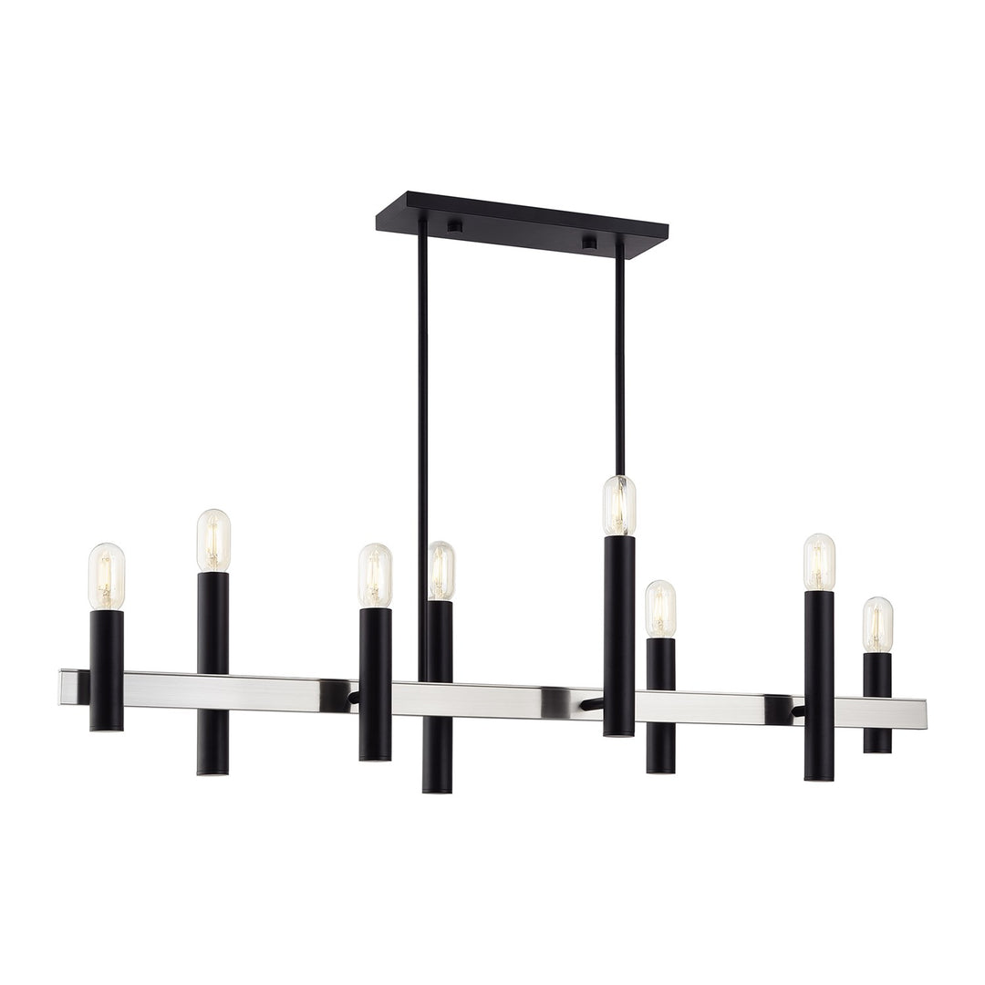 8 Light Black Extra Large Linear Chandelier With Brushed Nickel Accents
