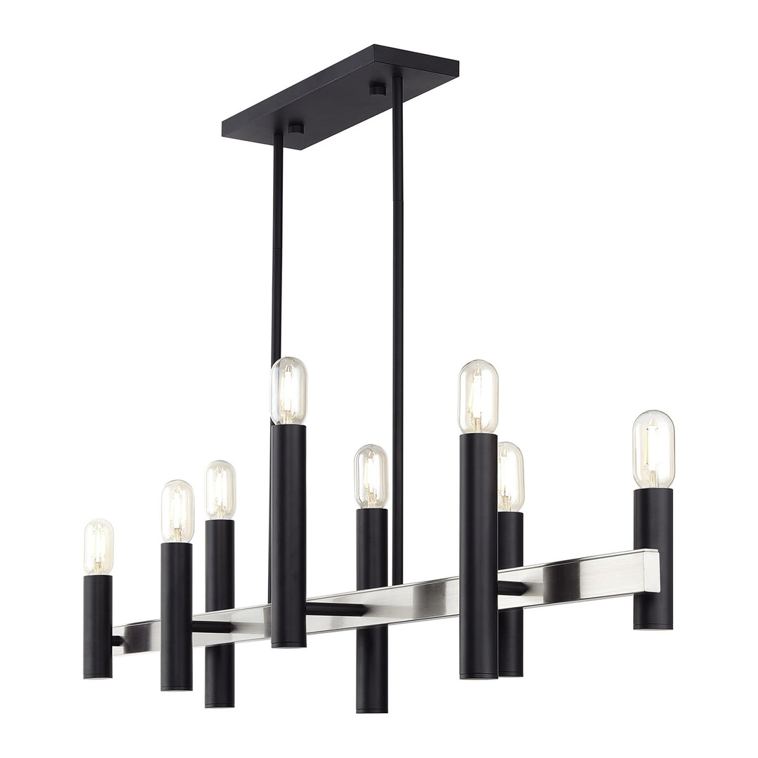 8 Light Black Extra Large Linear Chandelier With Brushed Nickel Accents