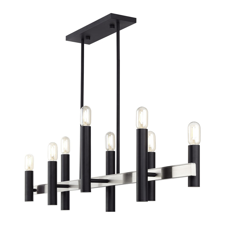 8 Light Black Extra Large Linear Chandelier With Brushed Nickel Accents