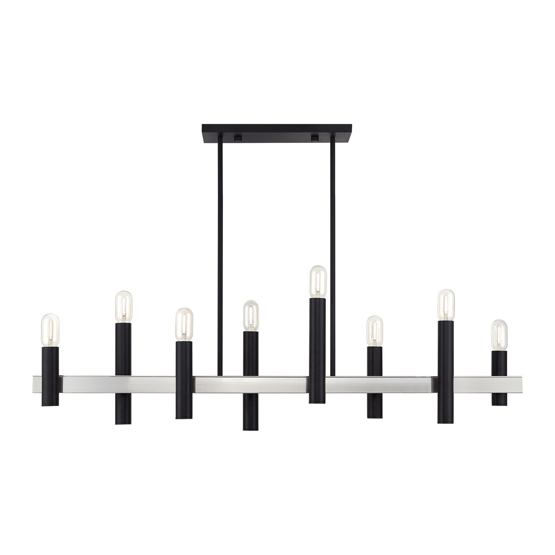 8 Light Black Extra Large Linear Chandelier With Brushed Nickel Accents