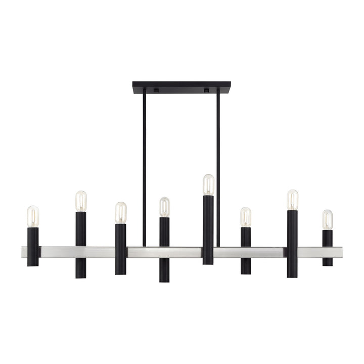 8 Light Black Extra Large Linear Chandelier With Brushed Nickel Accents