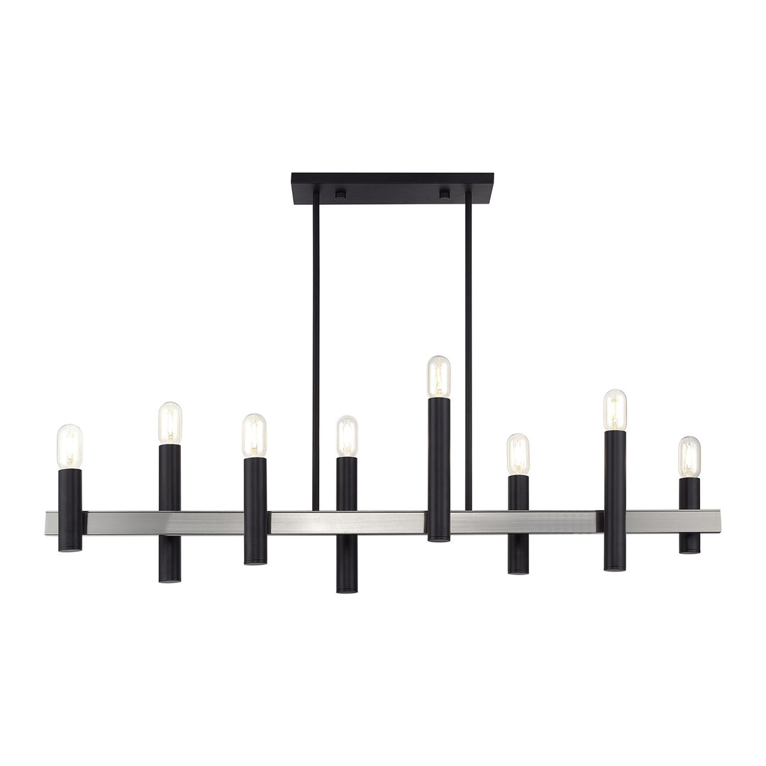 8 Light Black Extra Large Linear Chandelier With Brushed Nickel Accents