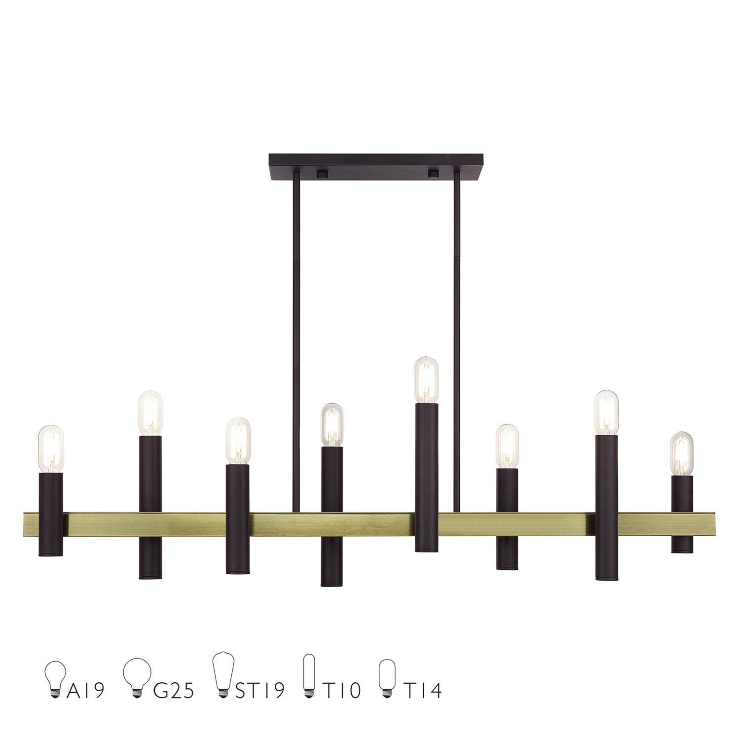 8 Light Bronze Extra Large Linear Chandelier With Antique Brass Accents by Livex Lighting