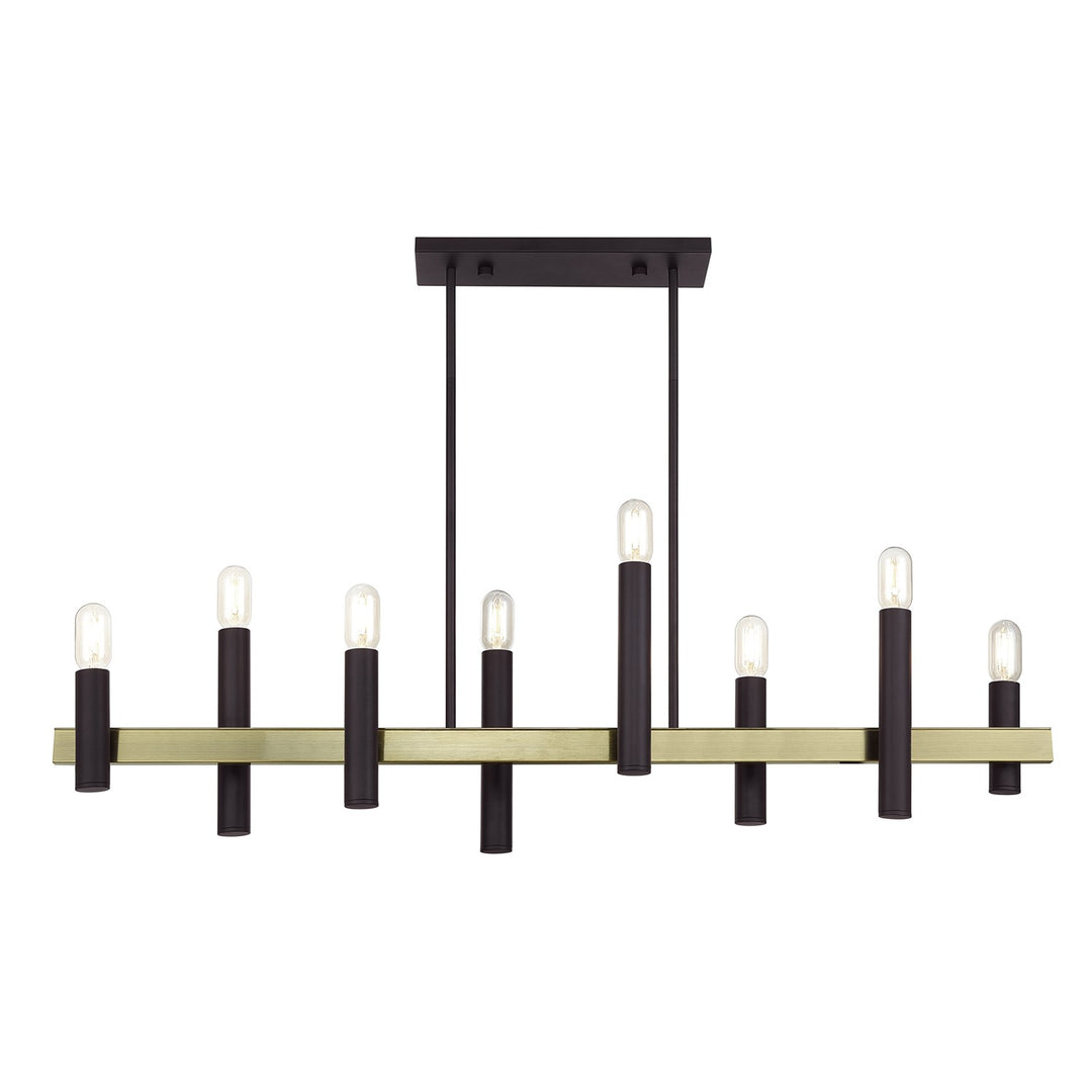 8 Light Bronze Extra Large Linear Chandelier With Antique Brass Accents