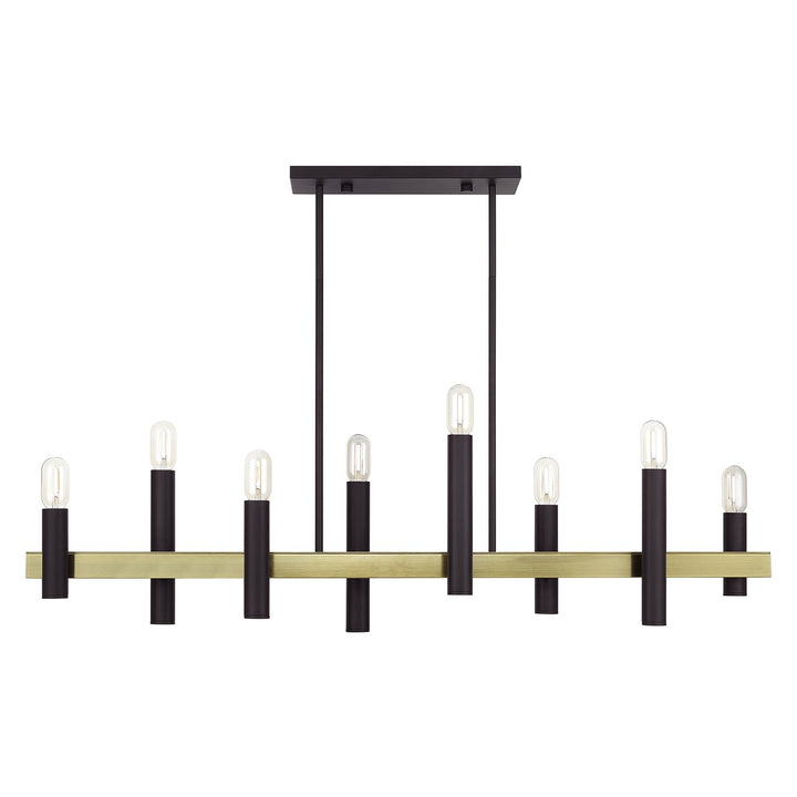 8 Light Bronze Extra Large Linear Chandelier With Antique Brass Accents