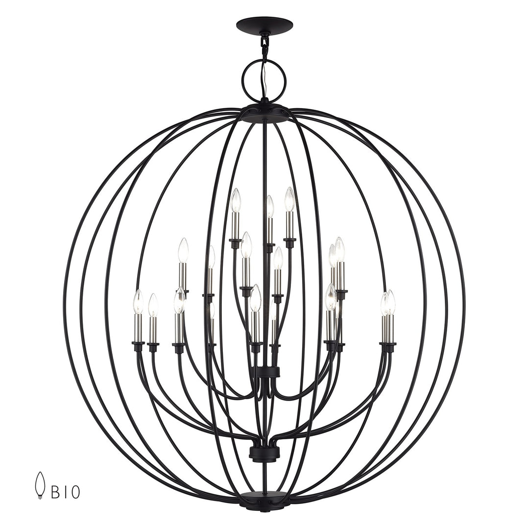 19 Light Black Globe Grande Foyer Chandelier With Brushed Nickel Accents by Livex Lighting