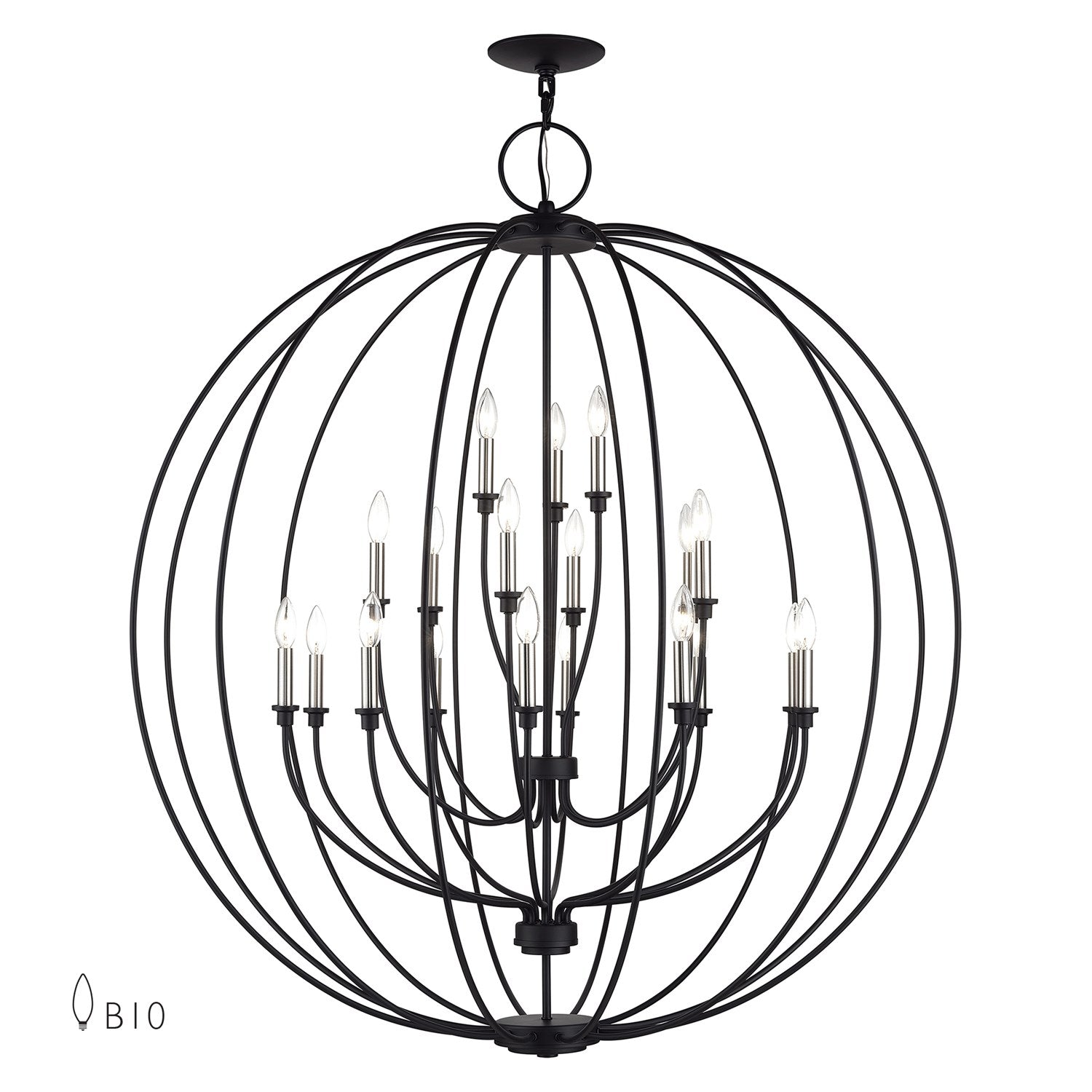19 Light Black Globe Grande Foyer Chandelier With Brushed Nickel Accents by Livex Lighting