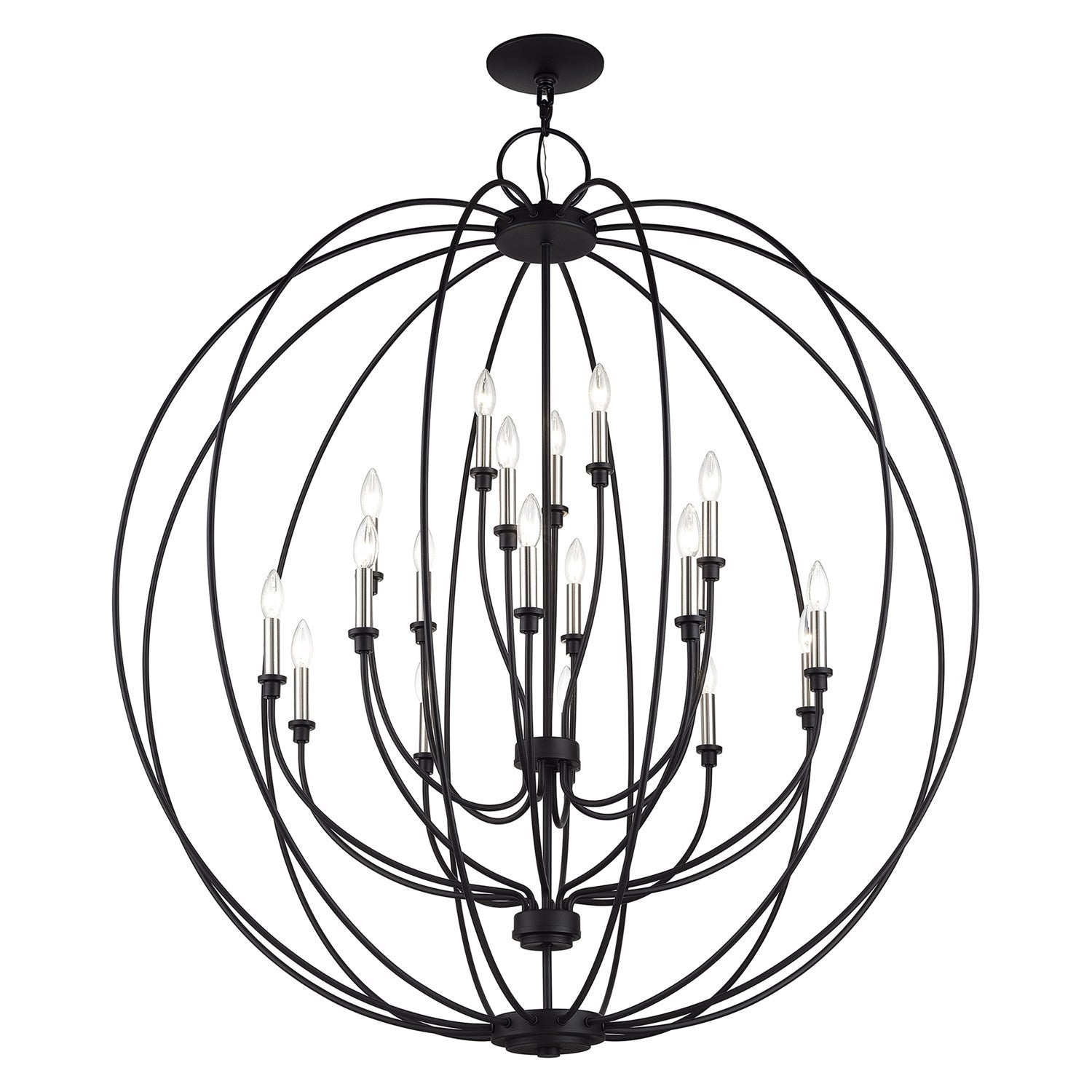19 Light Black Globe Grande Foyer Chandelier With Brushed Nickel Accents