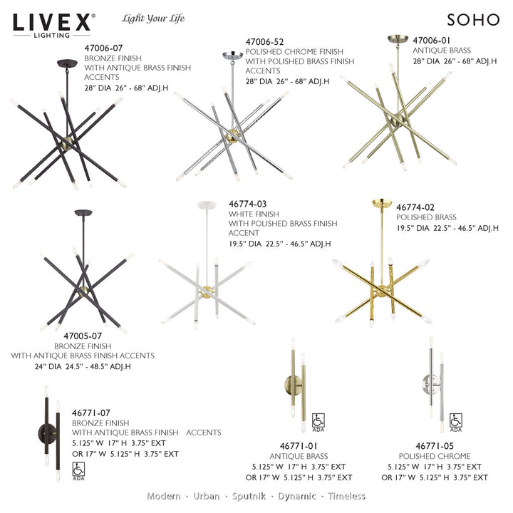 8 Light Bronze Chandelier With Antique Brass Finish Accents