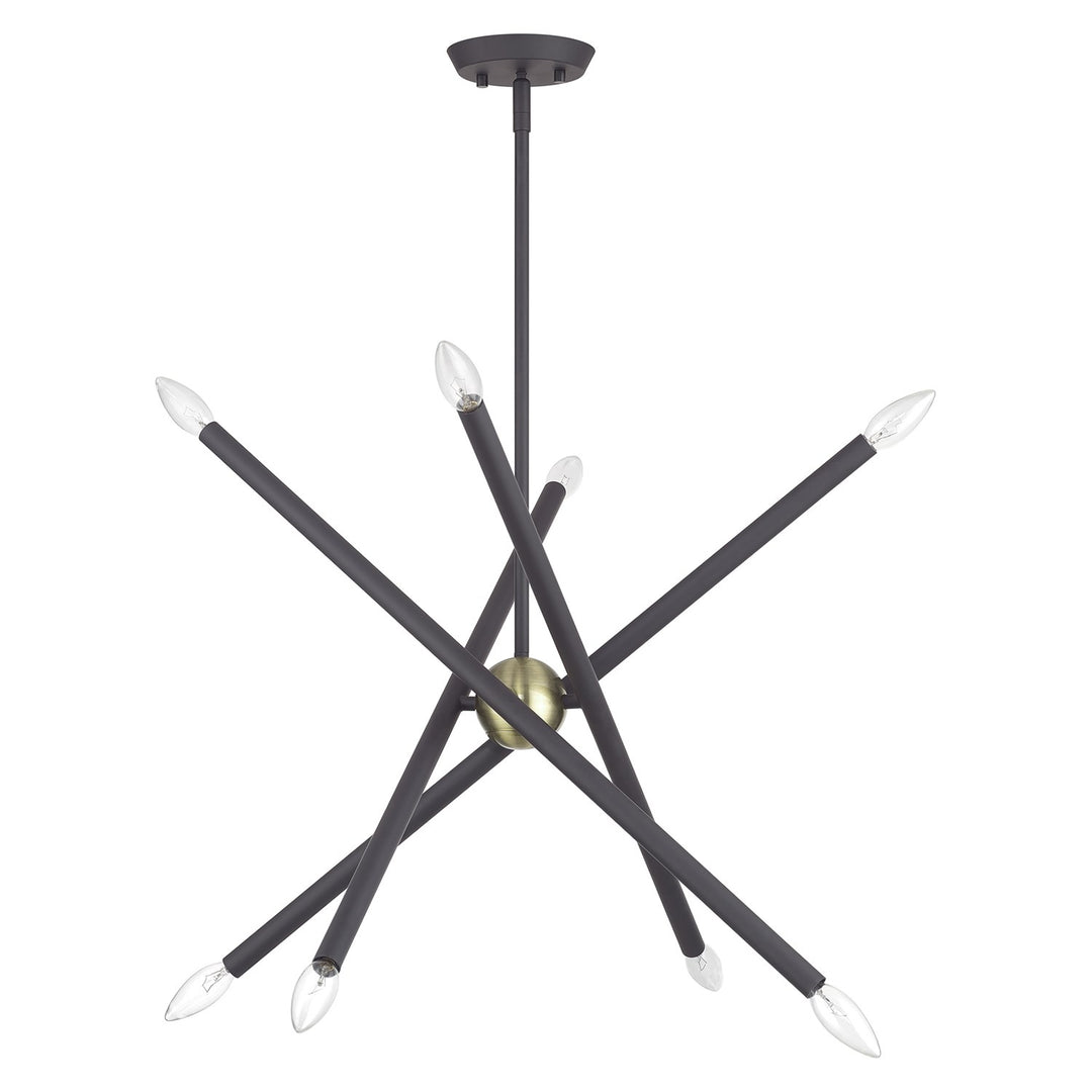 8 Light Bronze Chandelier With Antique Brass Finish Accents