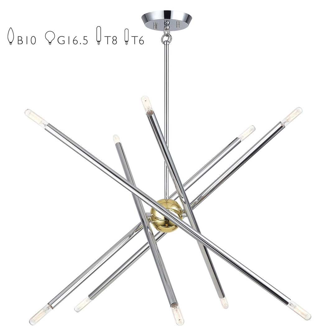 10 Light Polished Chrome Chandelier With Polished Brass Finish Accents by Livex Lighting