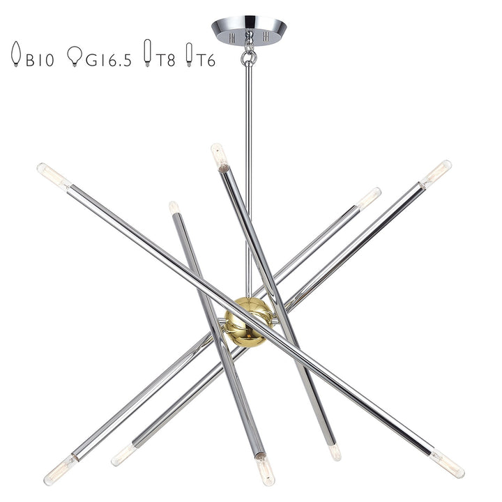 10 Light Polished Chrome Chandelier With Polished Brass Finish Accents by Livex Lighting